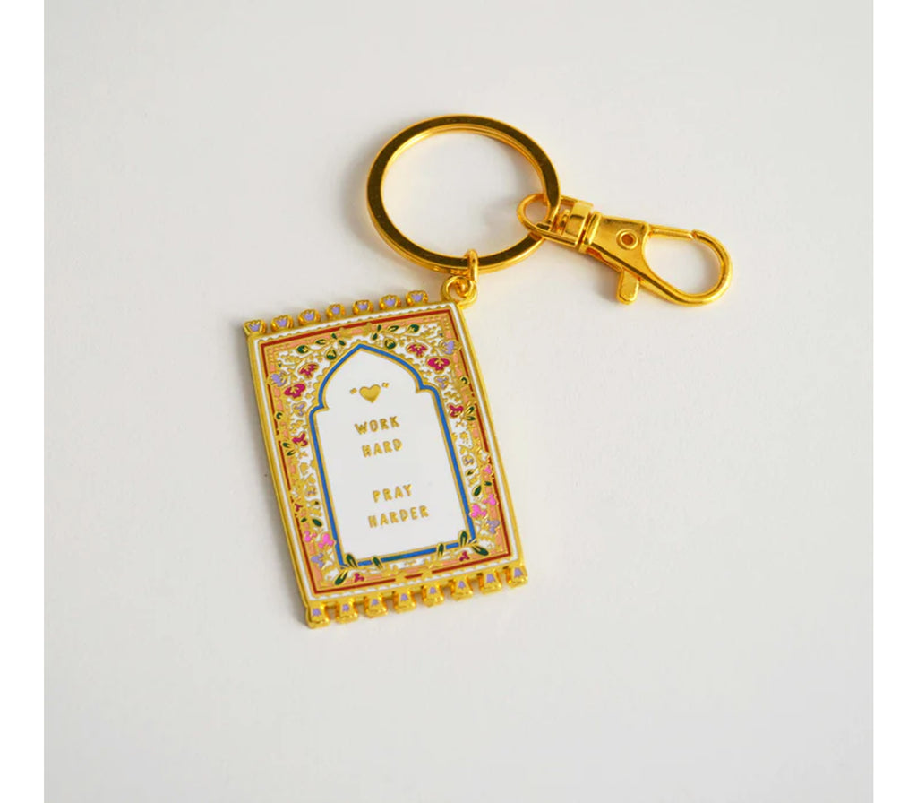 Prayer Mat Keyrings "Work Hard, Pray Harder" Quote Lovin'