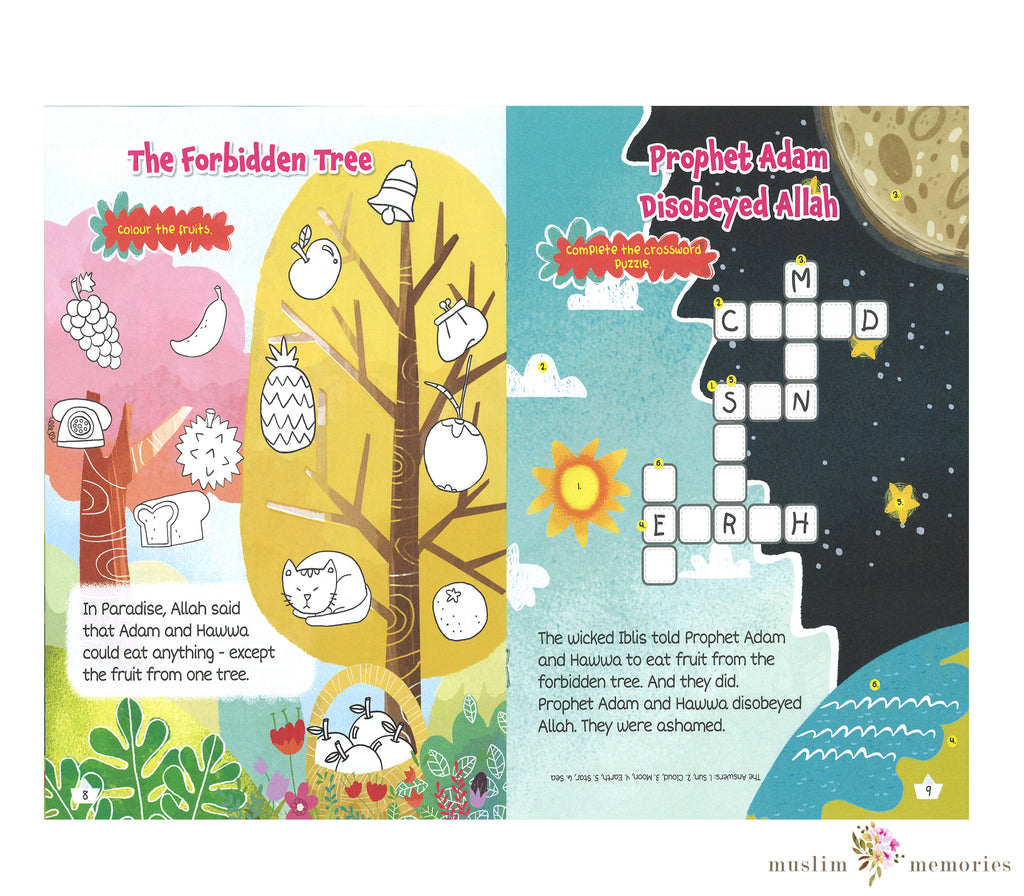 Prophet Adam and Wicked Iblis Activity Book By Saadah Taib Muslim Memories