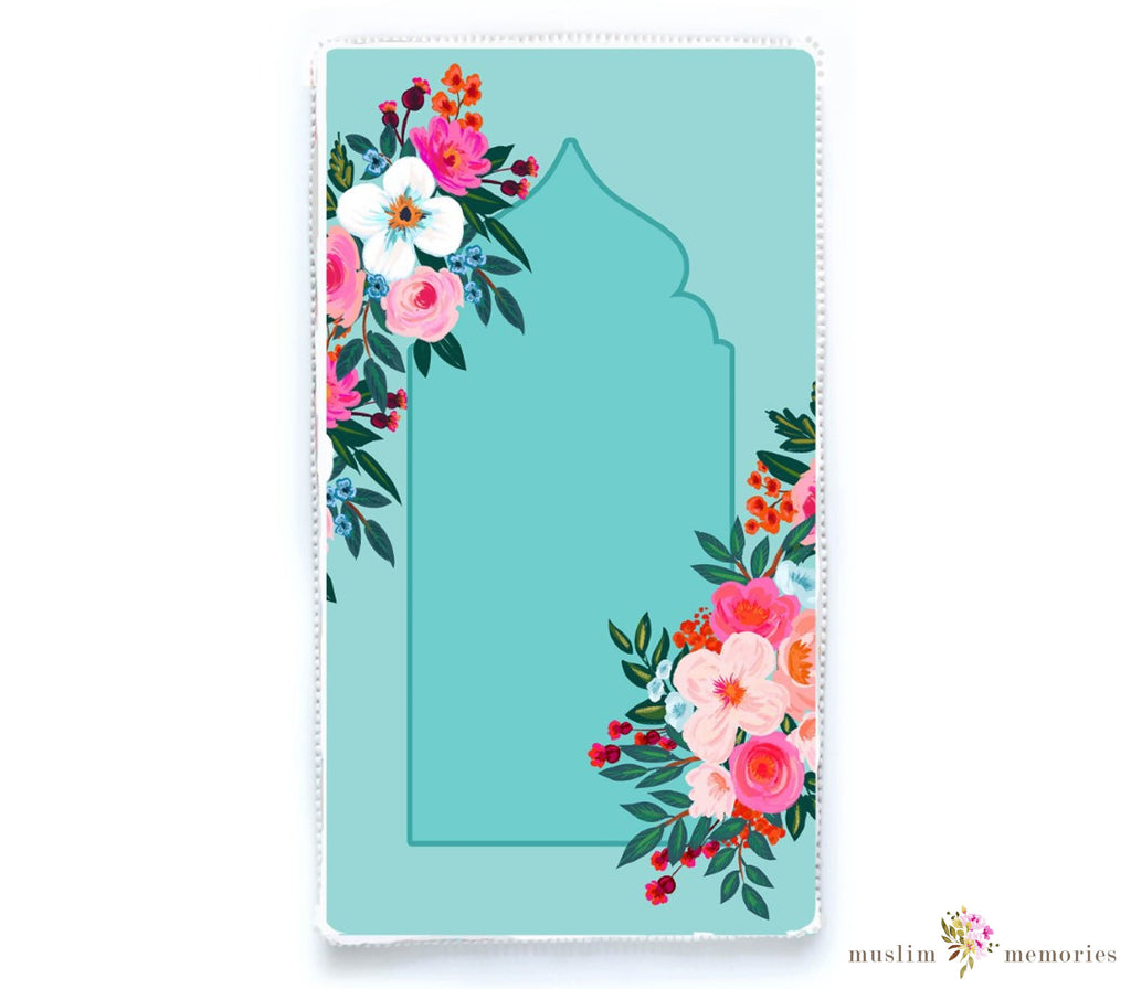 Girls Prayer Mat: Prayer Mat Floral Teal Muslim Memories