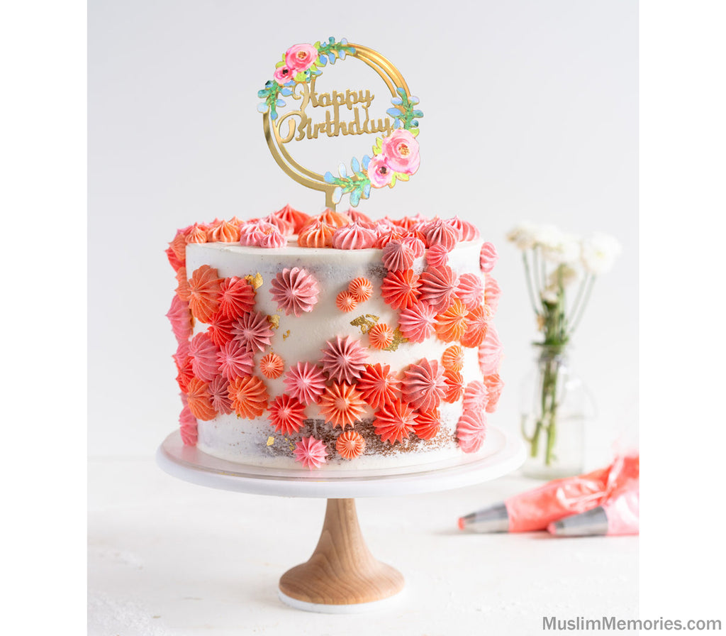 Happy Birthday Floral Cake Topper Muslim Memories
