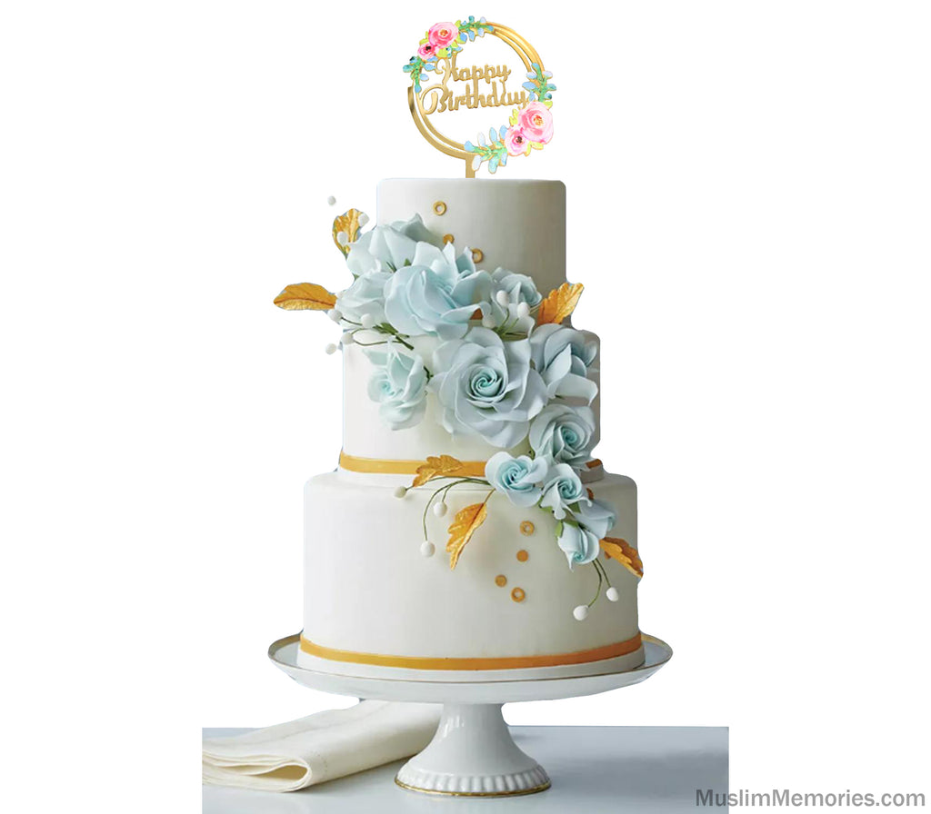 Happy Birthday Floral Cake Topper Muslim Memories