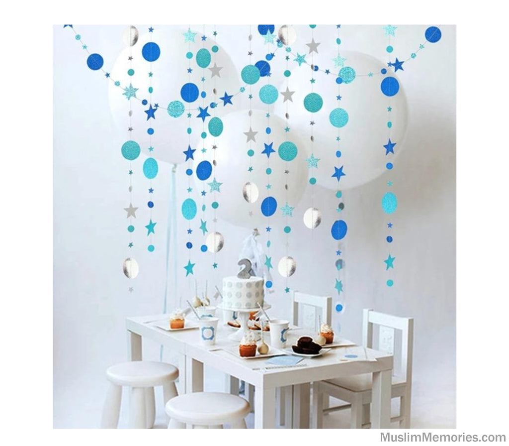 Ramadan Decoration Round Glitter and Star Hanging Garland (Multiple Colors) Muslim Memories