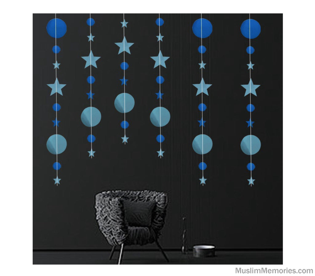 Ramadan Decoration Round Glitter and Star Hanging Garland (Multiple Colors) Muslim Memories