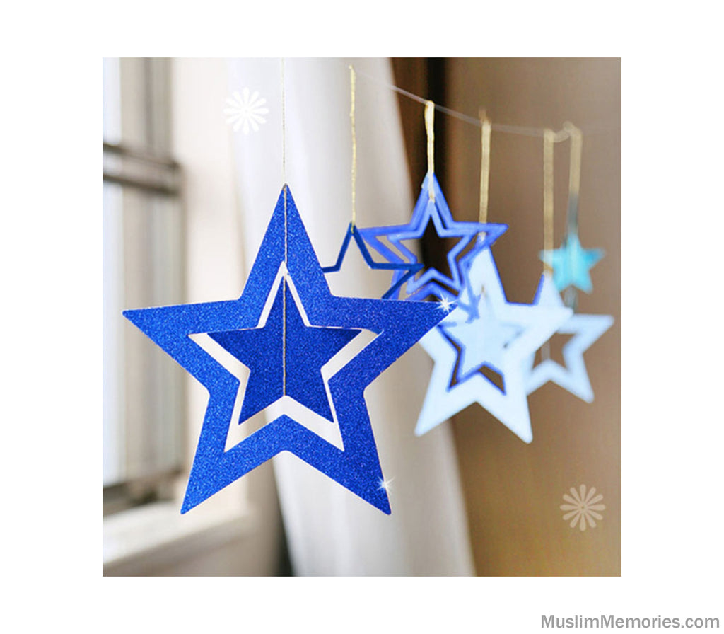 Ramadan Decoration Glitter Hanging Star Garland (Multiple Colors) Muslim Memories