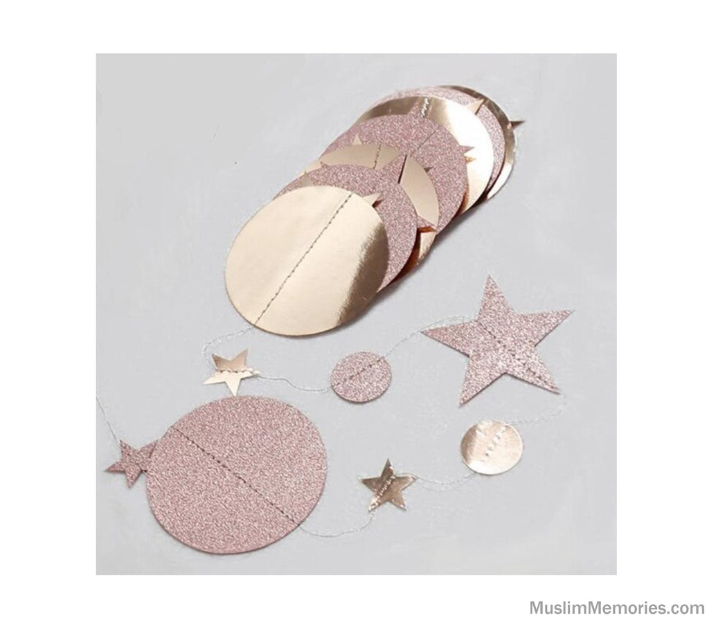 Ramadan Decoration Round Glitter and Star Hanging Garland (Multiple Colors) Muslim Memories