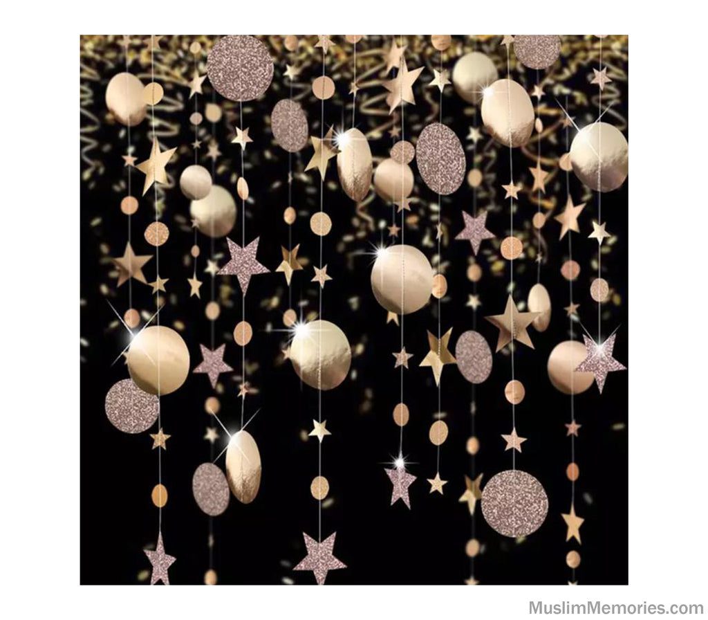Ramadan Decoration Round Glitter and Star Hanging Garland (Multiple Colors) Muslim Memories