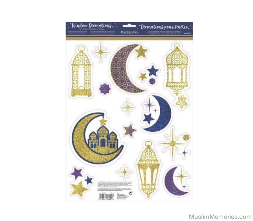Ramadan and Eid Decoration Glitter Window Cling Decal Set Muslim Memories