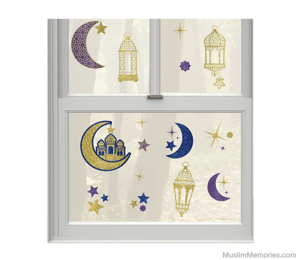 Ramadan and Eid Decoration Glitter Window Cling Decal Set Muslim Memories