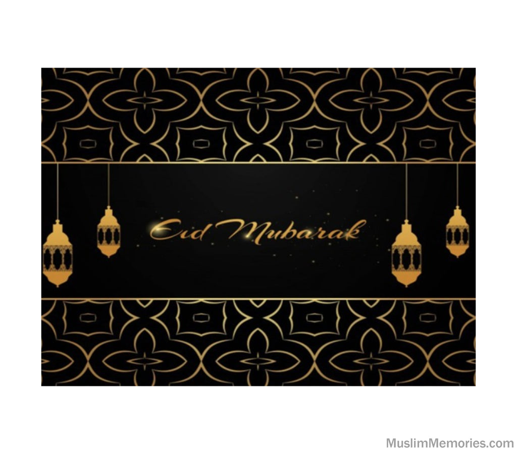 Black and Gold Eid Mubarak Lantern Linen Mat Muslim Memories