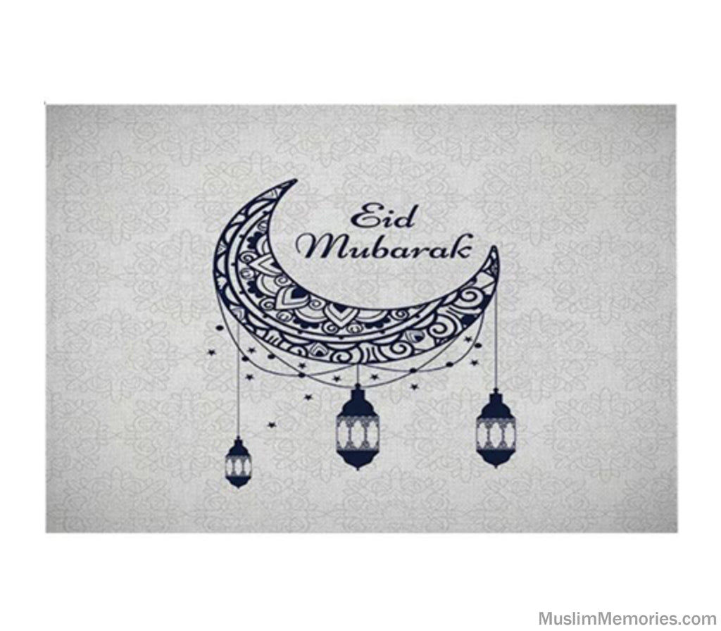 Eid Mubarak Moon and Lantern Linen Mat Muslim Memories