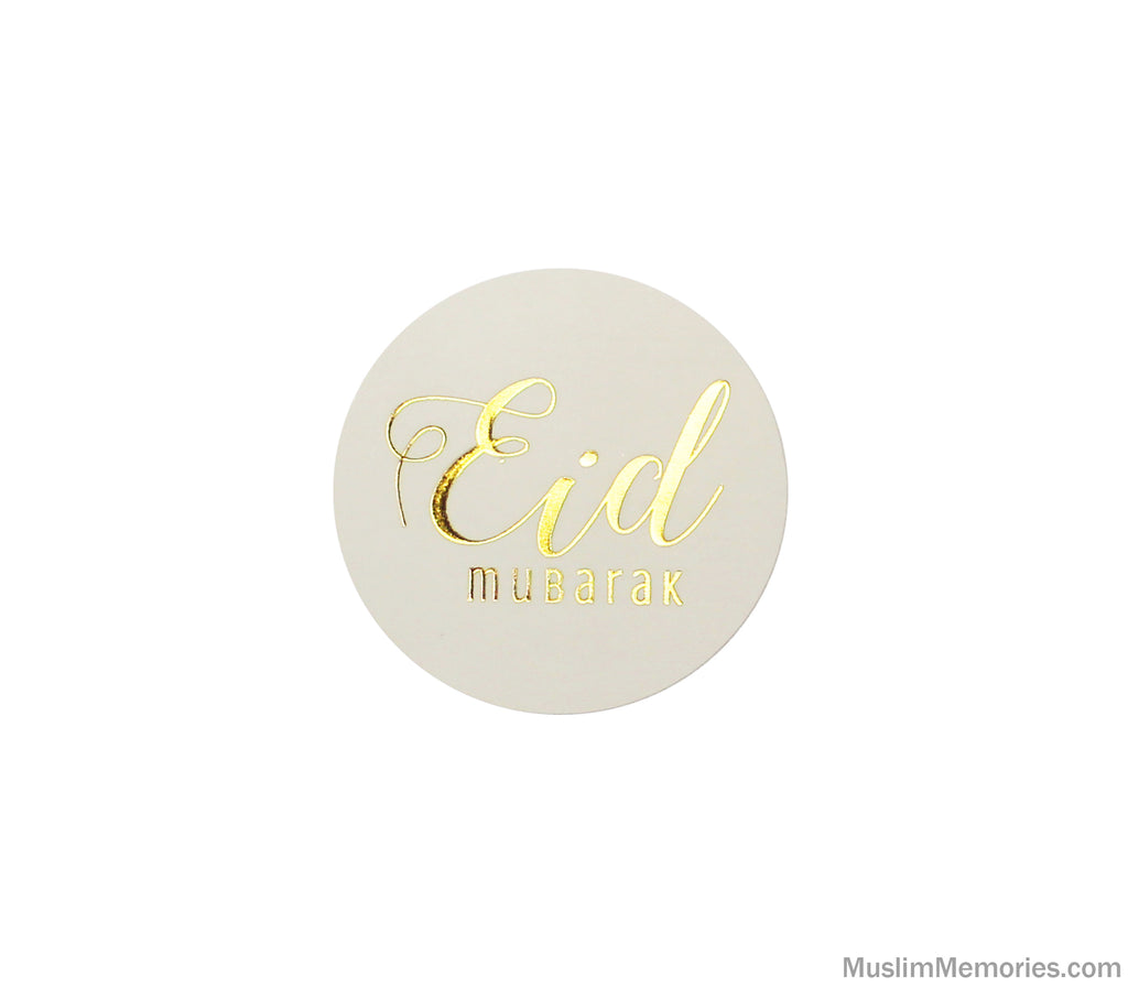 Large Eid Mubarak Sticker White w/Gold Foil- 12 pieces Muslim Memories