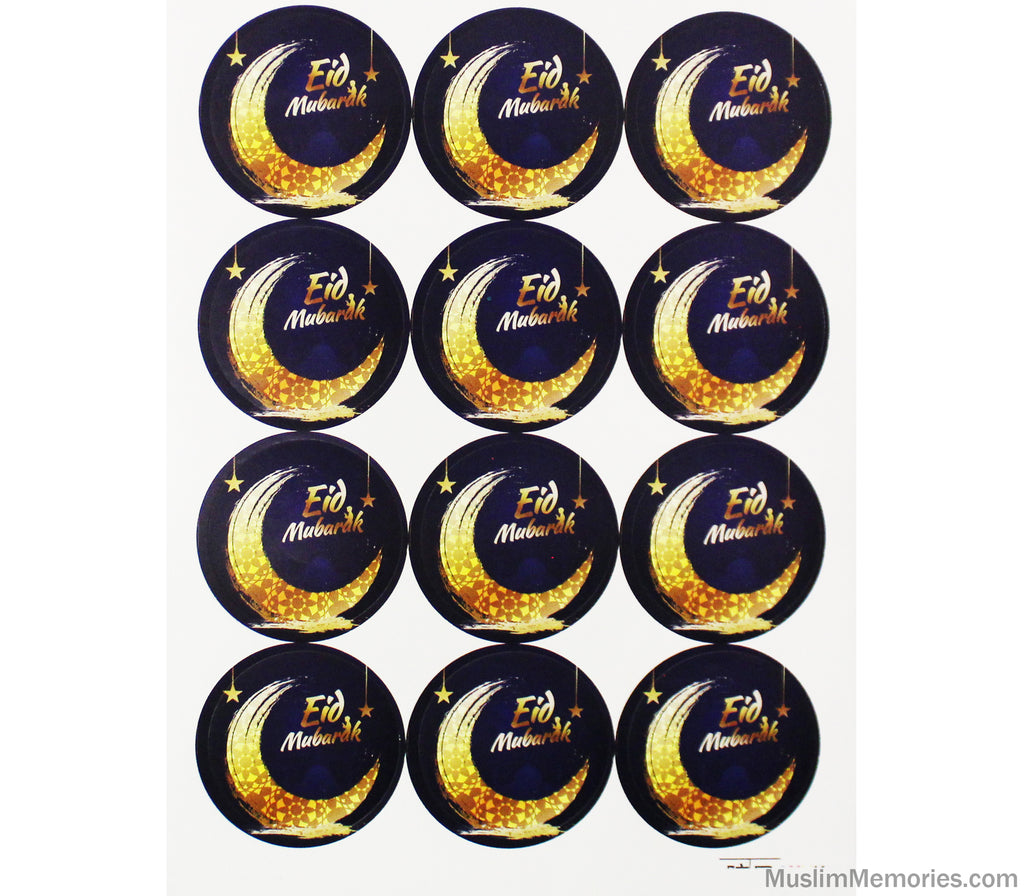 Eid Mubarak Sticker Gold Crescent- 24 stickers Muslim Memories