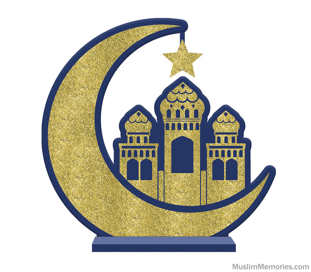 Glitter Crescent Moon & Mosque Eid Table Sign Muslim Memories