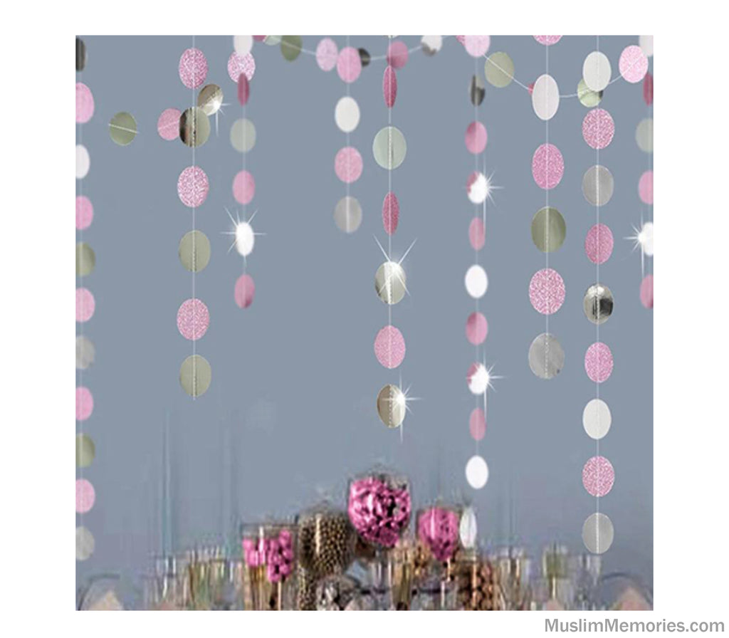 Ramadan Decoration Round Glitter Hanging Garland (Multiple Colors) Muslim Memories