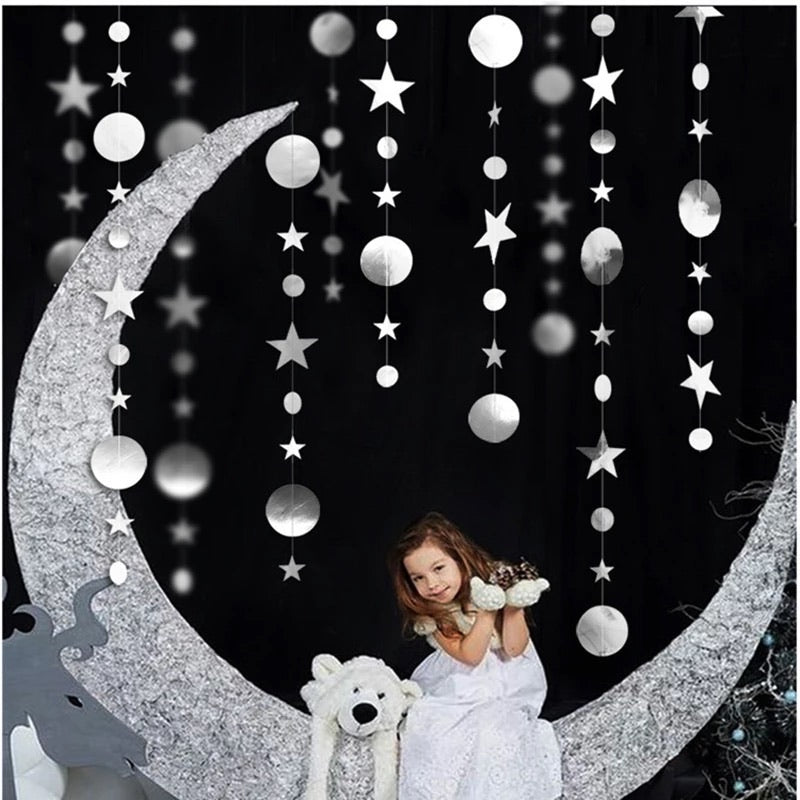 Ramadan Decoration Round Glitter and Star Hanging Garland (Multiple Colors) Muslim Memories