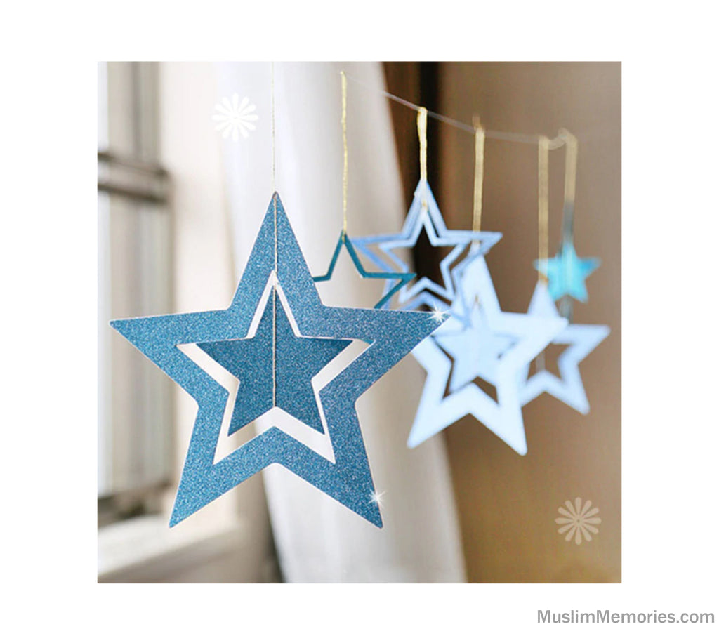 Ramadan Decoration Glitter Hanging Star Garland (Multiple Colors) Muslim Memories