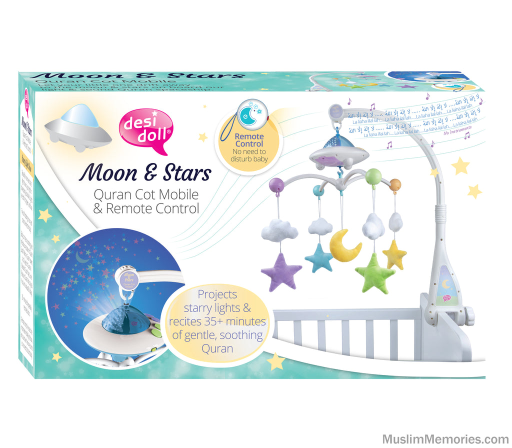 Islamic Baby Crib Mobile Moon and Star with Quran and Light Projection Muslim Memories