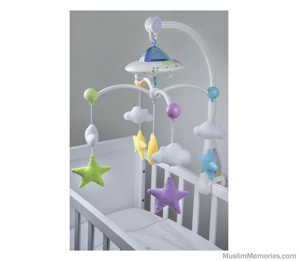 Islamic Baby Crib Mobile Moon and Star with Quran and Light Projection Muslim Memories