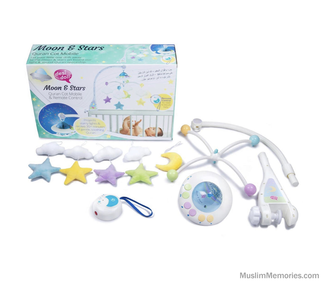 Islamic Baby Crib Mobile Moon and Star with Quran and Light Projection Muslim Memories
