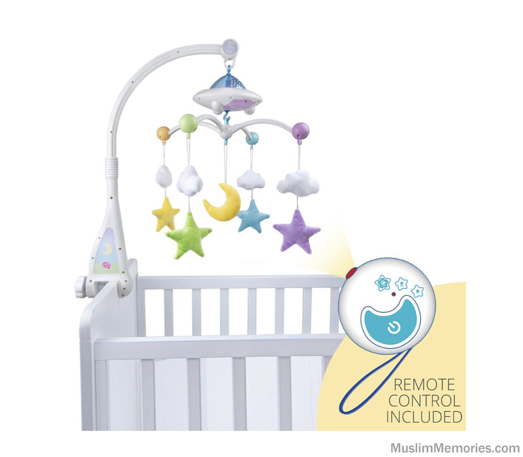 Islamic Baby Crib Mobile Moon and Star with Quran and Light Projection Muslim Memories