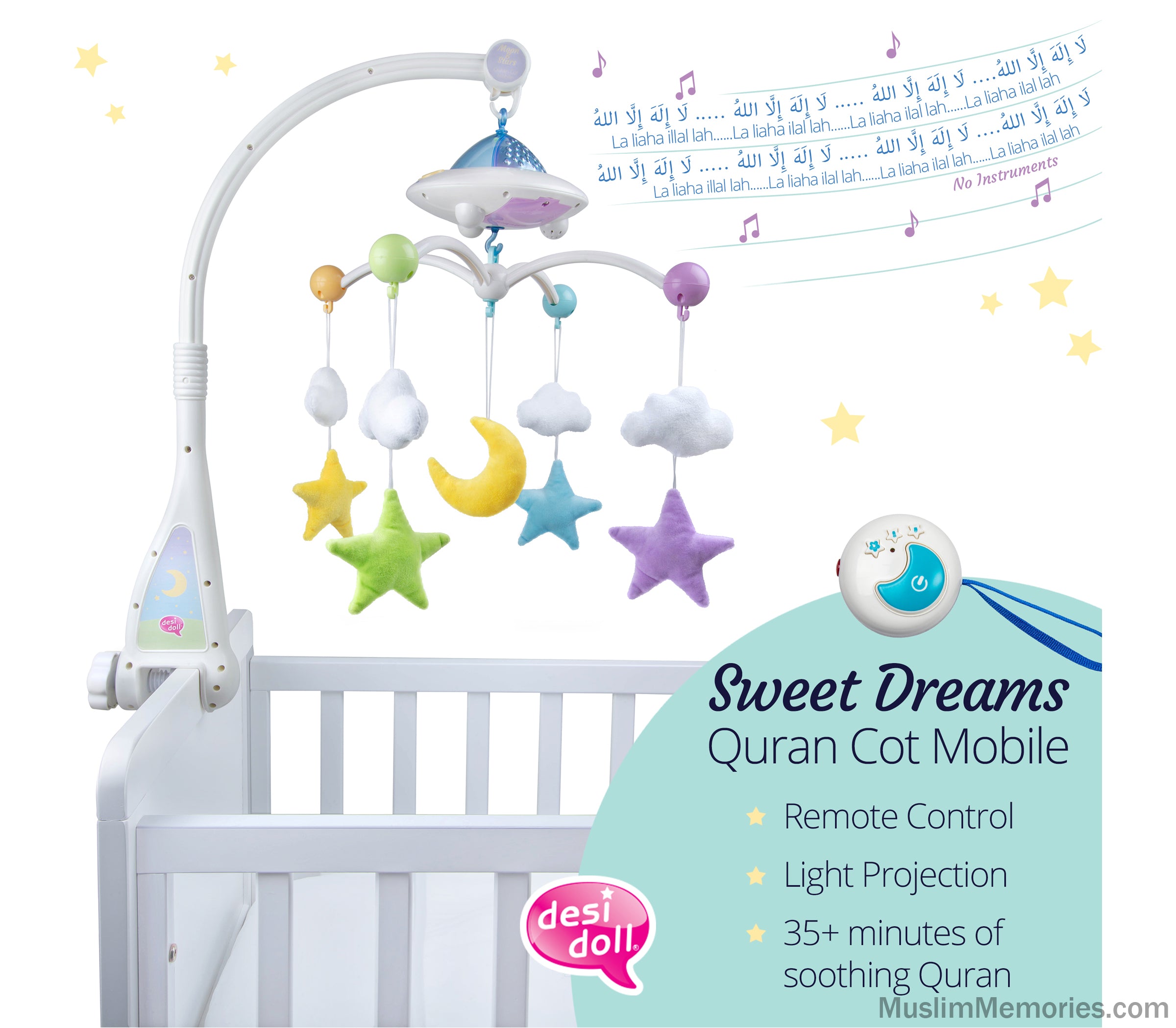 MOBILE BÉBÉ CORANIQUE AVEC TÉLÉCOMMANDE 49,99 € Lune et étoiles & Star