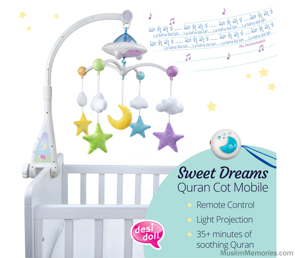 Islamic Baby Crib Mobile Moon and Star with Quran and Light Projection Muslim Memories