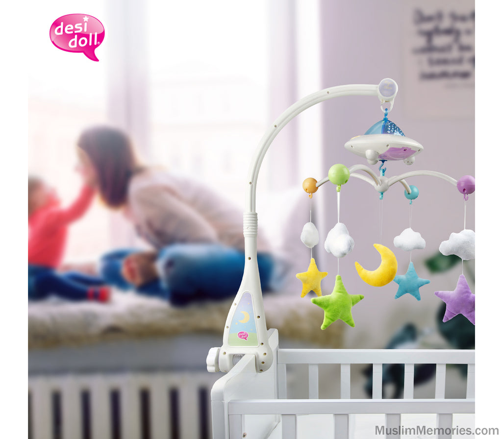 Islamic Baby Crib Mobile Moon and Star with Quran and Light Projection Muslim Memories