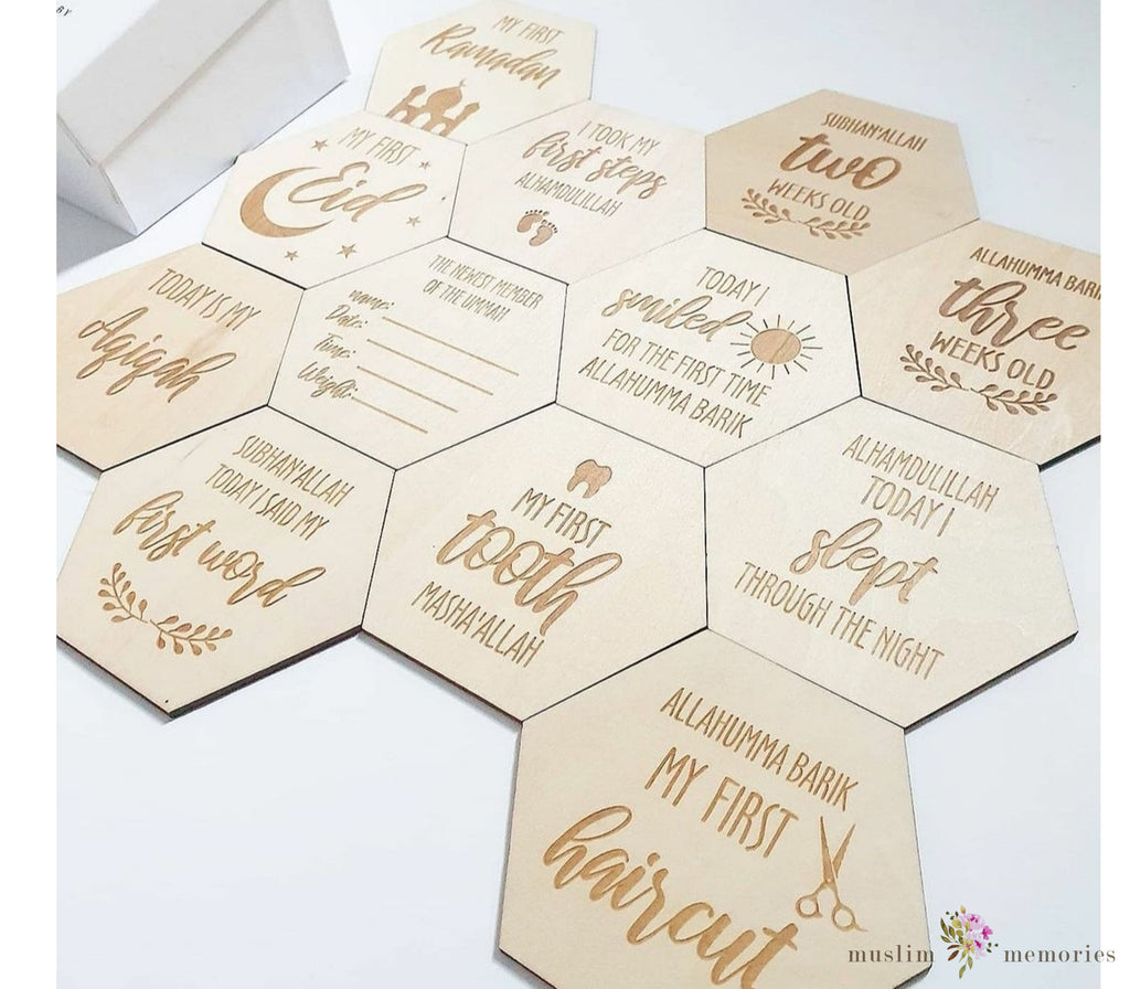 Baby Islamic Milestone Wooden Plaques Gift Set Imaan Kidz