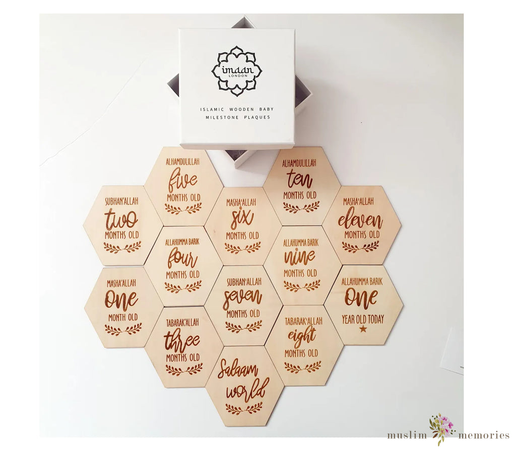 Baby Islamic Milestone Wooden Plaques Gift Set Imaan Kidz