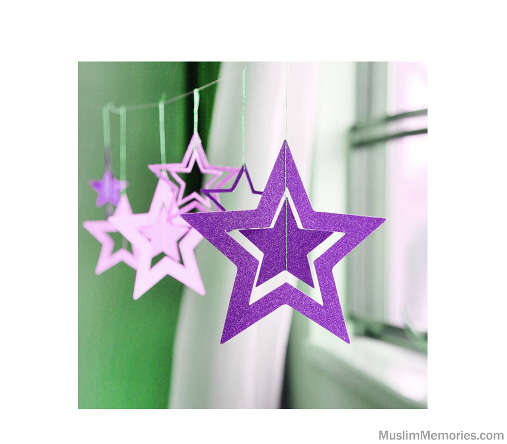 Ramadan Decoration Glitter Hanging Star Garland (Multiple Colors) Muslim Memories