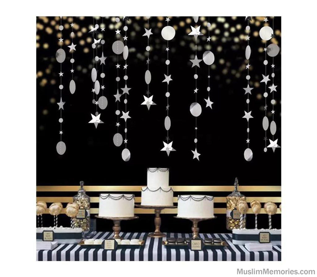 Ramadan Decoration Round Glitter and Star Hanging Garland (Multiple Colors) Muslim Memories